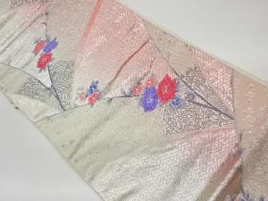 プラチナ二重箔曲線に花々・檜垣模様織出し袋帯